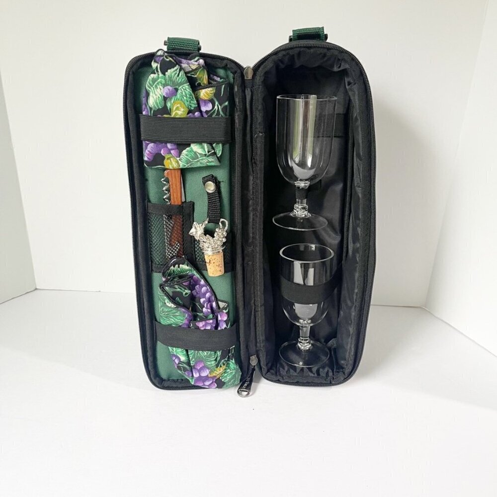 Picnic Time Opus Deluxe Insulated Wine Tote with service for two